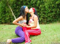 Hot Kissing Latina Teen Lesbians - outdoors tender kiss