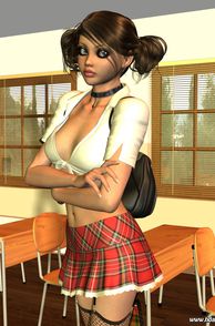 Cute Pigtails Schoolgirl In Uniform 3D Picture