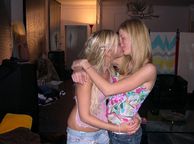 Two Blonde Coed Girls Making Out - tender kisses
