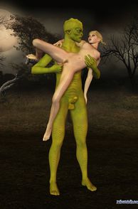 Tall Lizard Guy Fingers 3D Teen Pussy