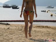 Asian Teen In Bikini Walking On Beach - bathingsuit young model asia